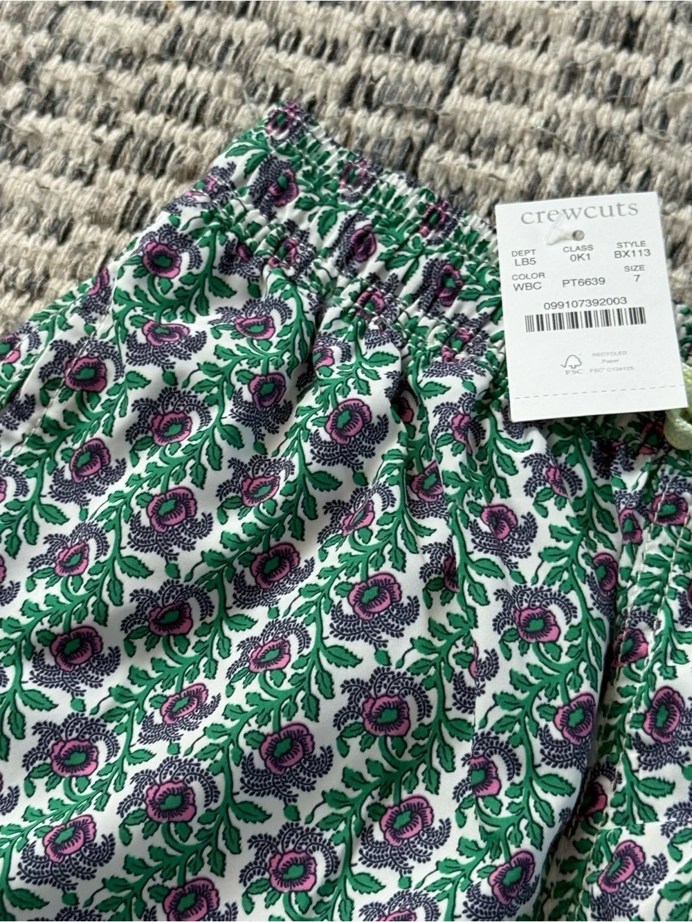 NWT Crewcuts Green and Purple Floral Swim Trunks Sz 7